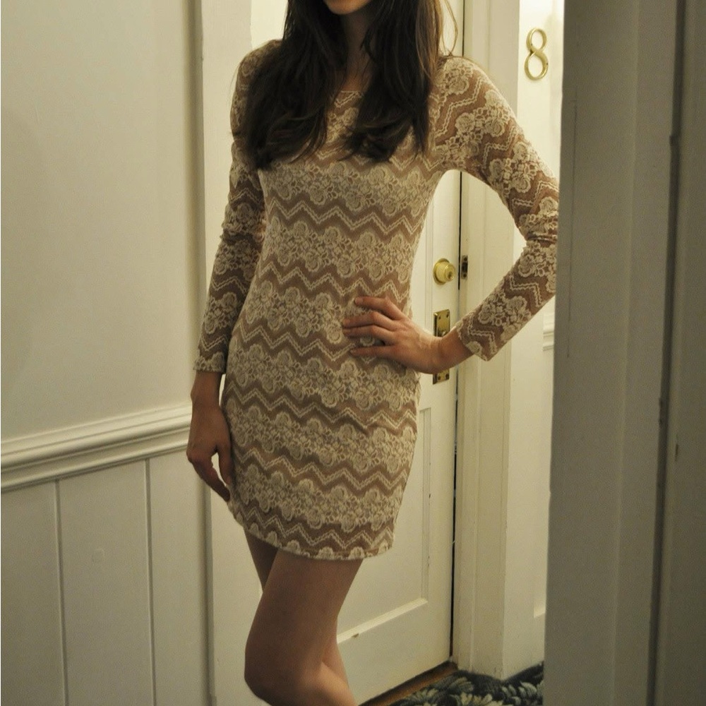 Everly Lace Long Sleeve Dress - Cream and White